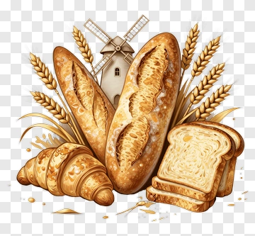 Fresh Bread And Wheat With Windmill PNG