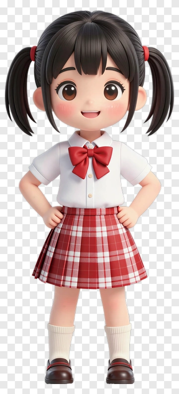Cartoon Schoolgirl In Red And White Uniform PNG