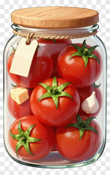 Tomatoes In Glass Jar With Cheese And Garlic PNG