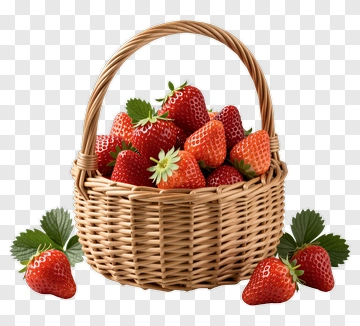 Fresh Strawberries In A Wicker Basket PNG