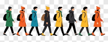 Group Of People Walking In Coats PNG