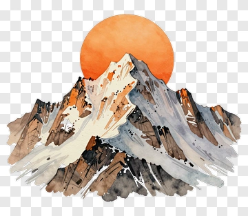 Mountain With Orange Sun PNG