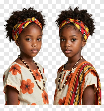 Twin Children In African Patterned Attire PNG