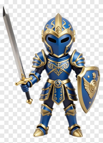 Blue And Gold Knight With Sword And Shield PNG