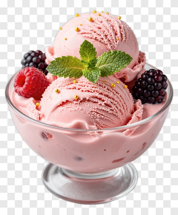 Pink Ice Cream With Fresh Berries And Mint PNG