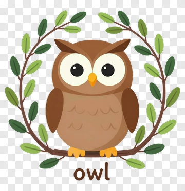 Cute Owl With Leaf Wreath PNG