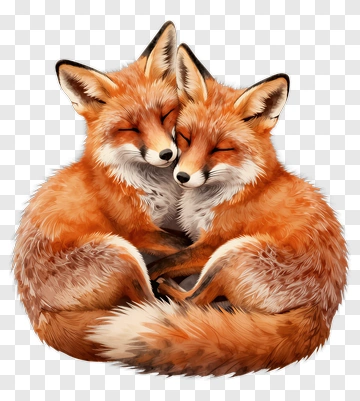 Two Foxes Hugging And Sleeping Together PNG