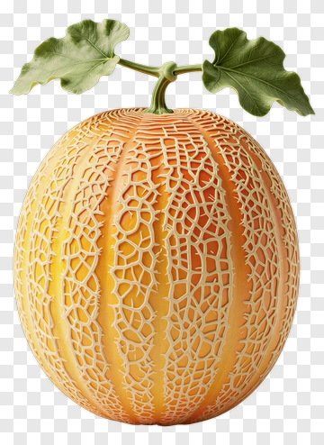 Orange Melon With Green Leaf PNG