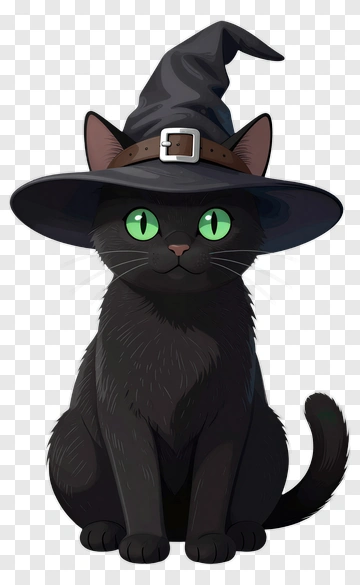 Black Cat In Witch Hat PNG
