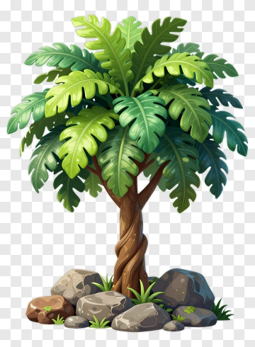 Tropical Palm Tree With Rocks PNG