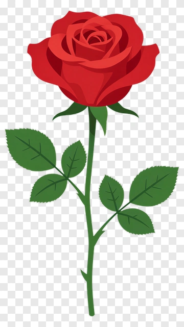 Red Rose With Green Stem And Leaves PNG