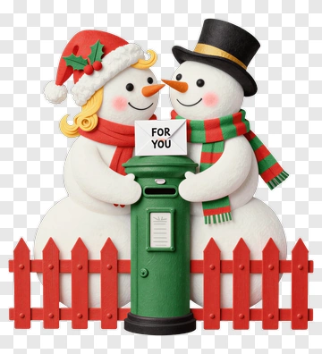 Snowman And Snowwoman With Mailbox PNG