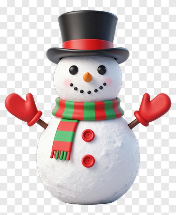 Snowman With Top Hat And Scarf PNG