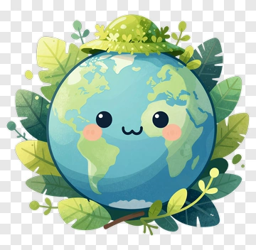 Cute Cartoon Earth With Leaves PNG