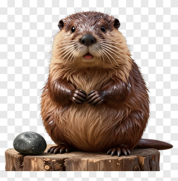 Cute Beaver Sitting On Log PNG