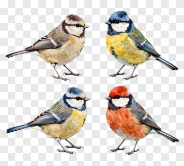 Four Illustrated Bird Species PNG