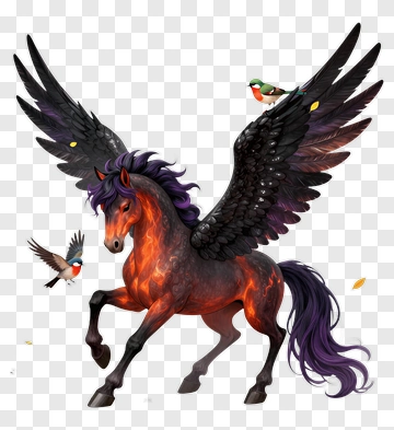 Pegasus With Birds PNG