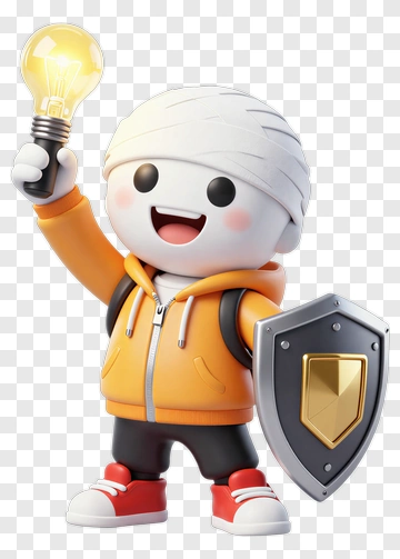 Character Holding Light Bulb And Shield PNG