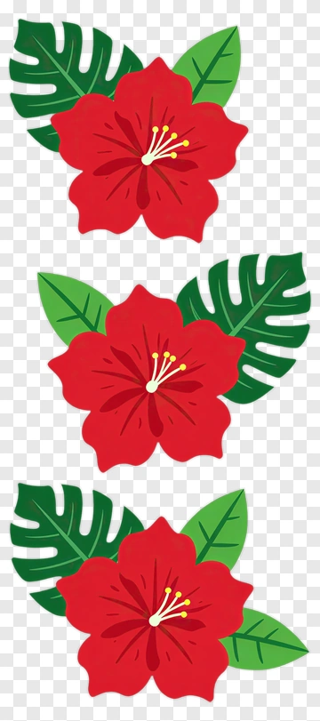 Red Flowers With Green Leaves PNG