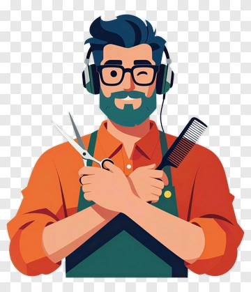 Barber With Scissors And Comb PNG