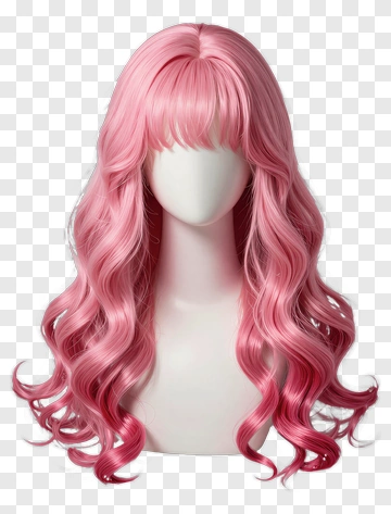 Pink Curly Wig On Mannequin PNG