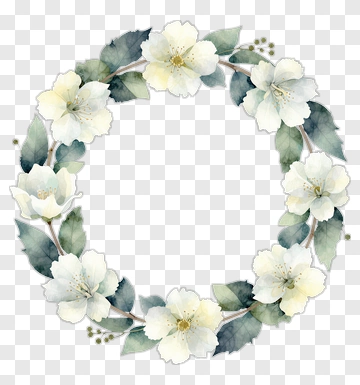 Watercolor Flower Wreath With White Blossoms PNG