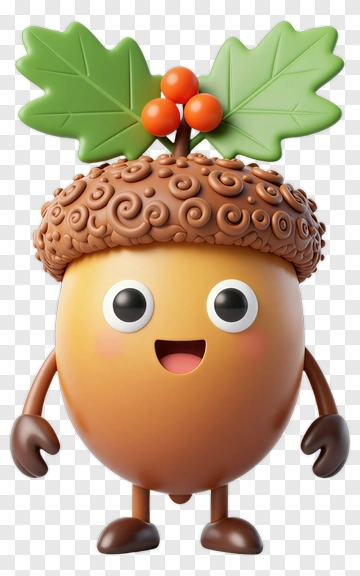 Happy Acorn Character With Holly PNG