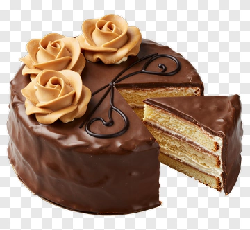 Chocolate Cake With Cream Roses PNG