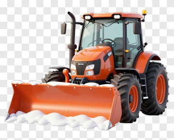 Orange Tractor With Snow Plow PNG