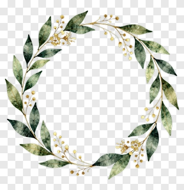 Watercolor Leaf Wreath With Gold Flowers PNG