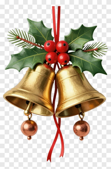Golden Bells With Holly And Red Berries PNG
