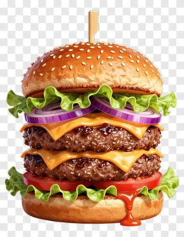 Double Cheeseburger With Condiments PNG