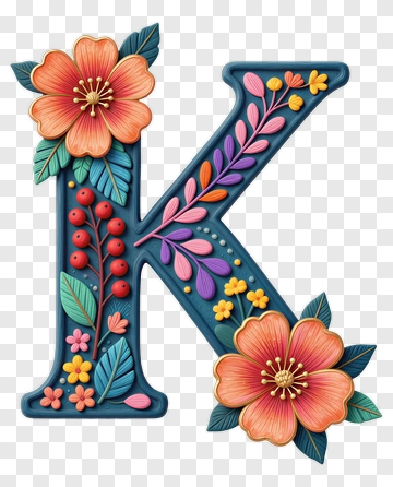 Decorative Letter K With Floral Design PNG