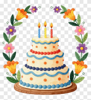 Birthday Cake With Candles And Floral Frame PNG