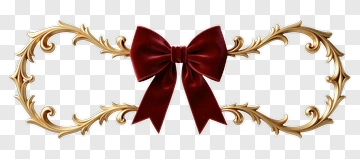 Red Velvet Bow With Gold Scrollwork PNG