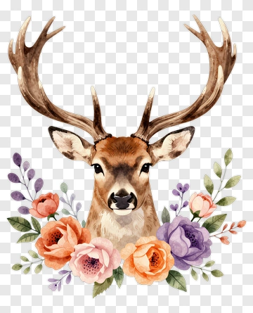 Deer With Floral Bouquet PNG