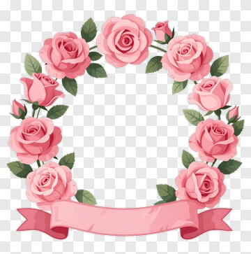 Pink Rose Wreath With Ribbon PNG