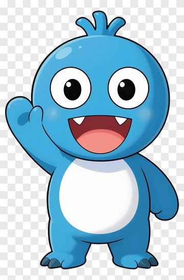 Blue Cartoon Creature Waving PNG