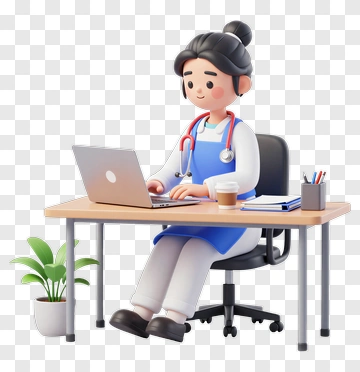 Cartoon Nurse Working At Desk PNG