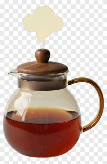 Glass Tea Kettle With Wooden Lid PNG