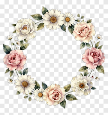 Floral Wreath Of Roses And Daisies PNG
