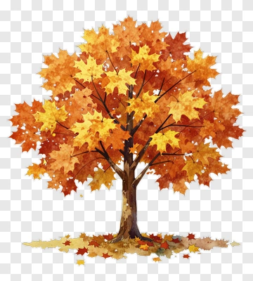 Autumn Maple Tree With Falling Leaves PNG