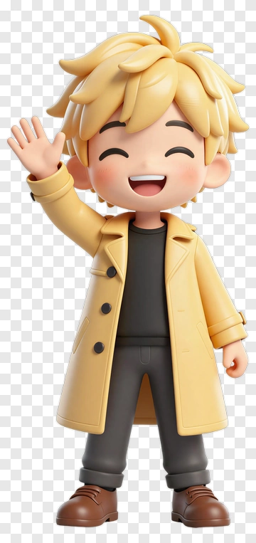 Cheerful Cartoon Character Waving PNG