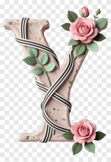 Pink Letter Y With Roses And Ribbons PNG