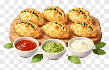 Delicious Empanadas With Condiments PNG