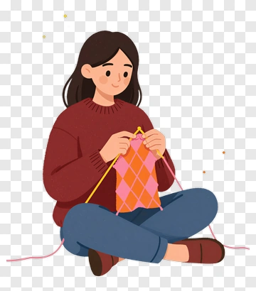Woman Knitting A Pink Sock PNG