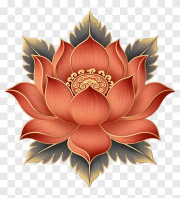 Red Lotus Flower With Gold And Blue Accents PNG