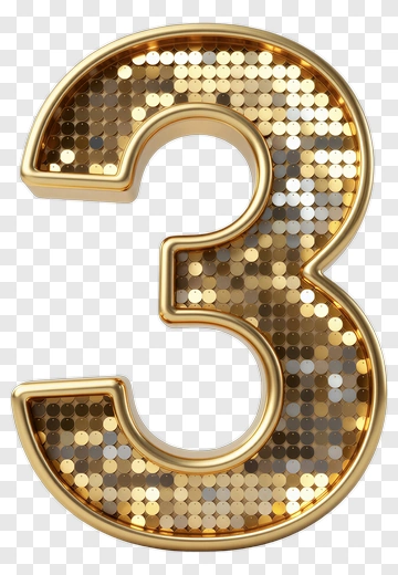 Golden Number Three With Sequin Texture PNG
