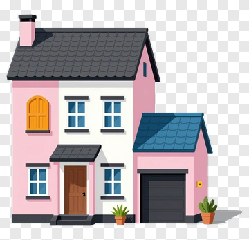Pink House With Garage PNG