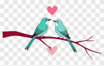 Two Birds And Hearts On Branch PNG